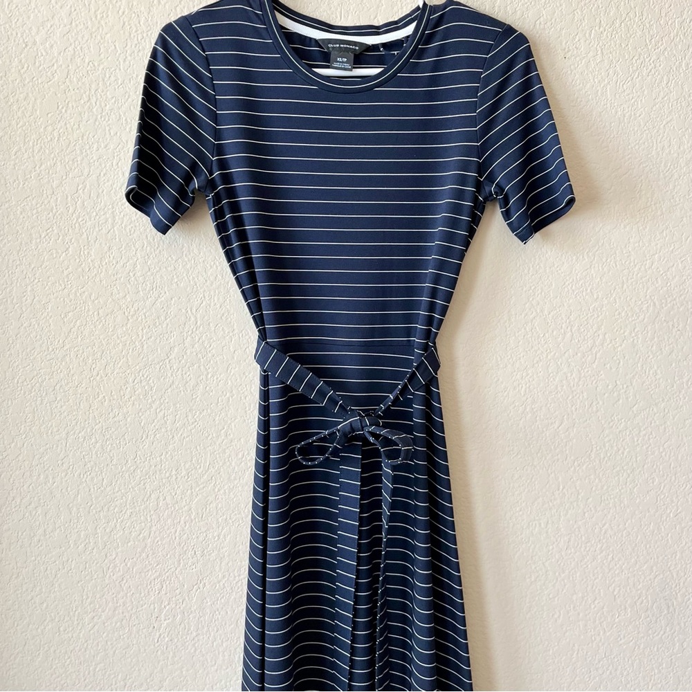 NWOT Club Monaco navy maxi dress w asymmetrical hem